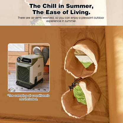 SENLEETO 13'x10' Inflatable Camping Tent with Waterproof  Floor Mat&Firproof Mat,4 Season Glamping Air Tent with Chimney Opening