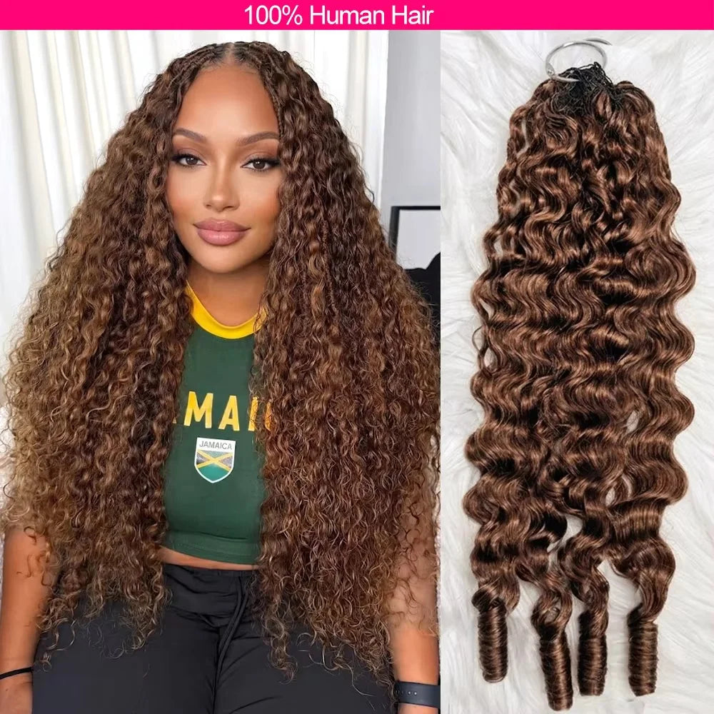 Chocolate Brown Miracle Knots Crochet Human Hair For Braiding Crochet Braids Burmese Curly Crochet Hair Extension 100% Human Hair