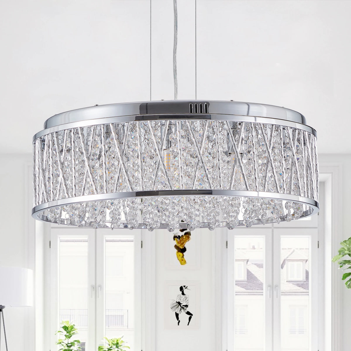 Modern Crystal Chandelier 18.9 Inches Aluminum+Iron Round Ceiling Light Flush Mount Ceiling Light Fixture