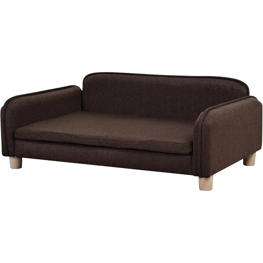 Big Sized Dog Bed with Wooden Frame for Large Medium Pets - Premium Linen Fabric Pet Sofa Couch with Washable Cushion Ideal for