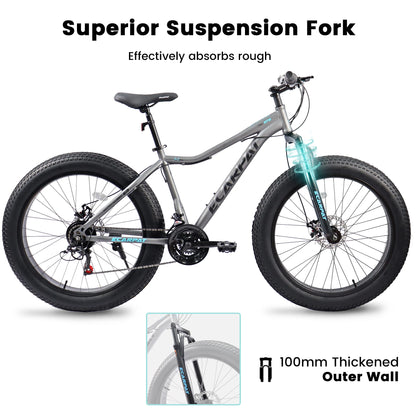 Ecarpat 26 Inch Mountain Bike, 4-Inch Wide Fat Tire Snow Mountain Bikes, 21 Speed for Men Women Bicycles, Steel Frame Disc Brake