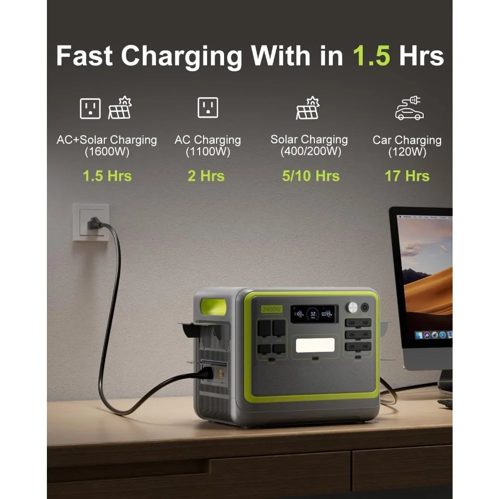 F2400 Portable Power Station,upgraded (4800W Peak) generador eléctrico portátil 2048Wh LiFePO4 Battery Solar Generator
