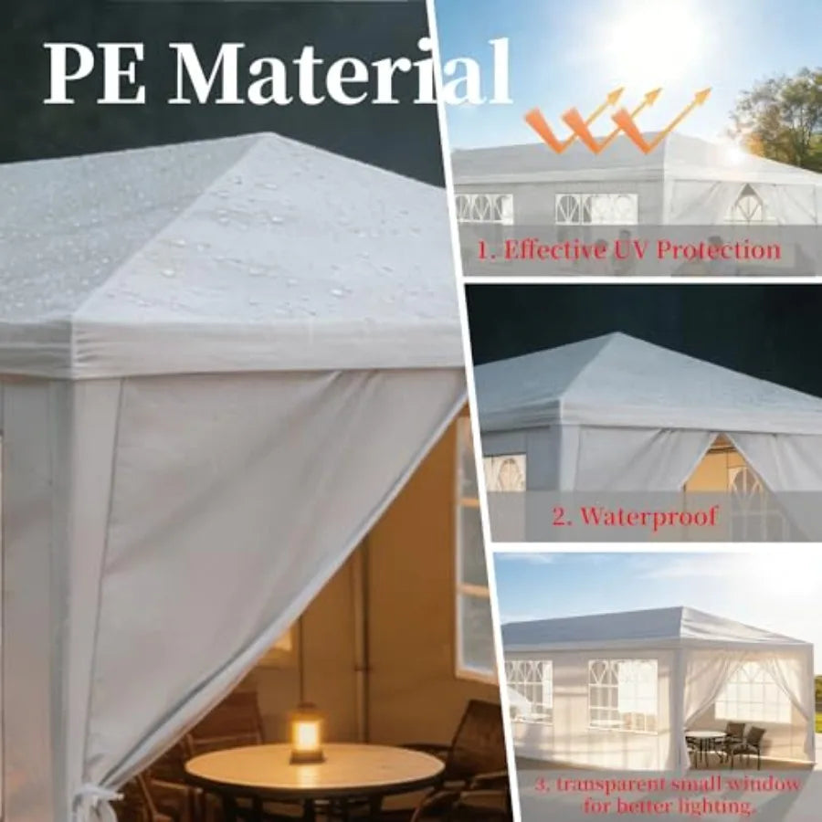 10x30FT Outdoor Party Tent with 8 Removable Sidewalls, PE Fabric Gazebo Shelter with Steel Frame, Ropes and Stakes Included for