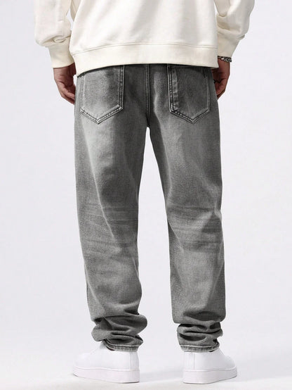 Men's Straight-leg Skinny Grey Jeans American street style is a minimalist design that is suitable for everyday wear