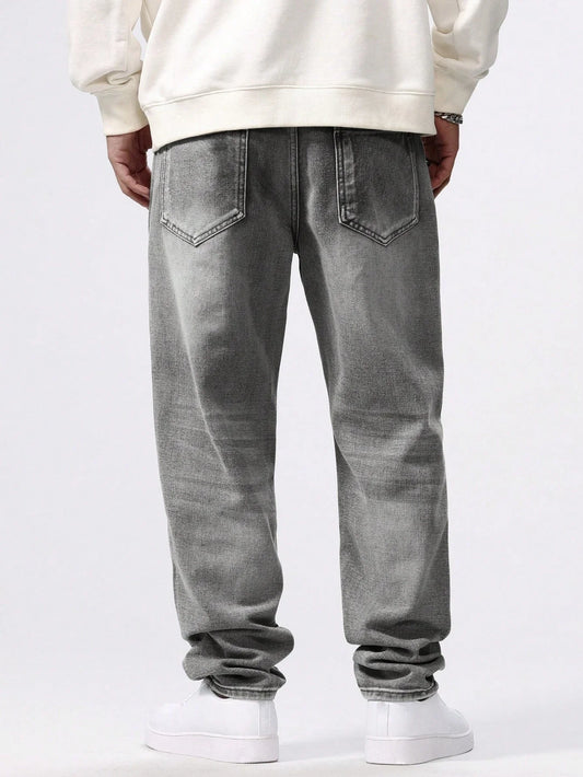 Men's Straight-leg Skinny Grey Jeans American street style is a minimalist design that is suitable for everyday wear