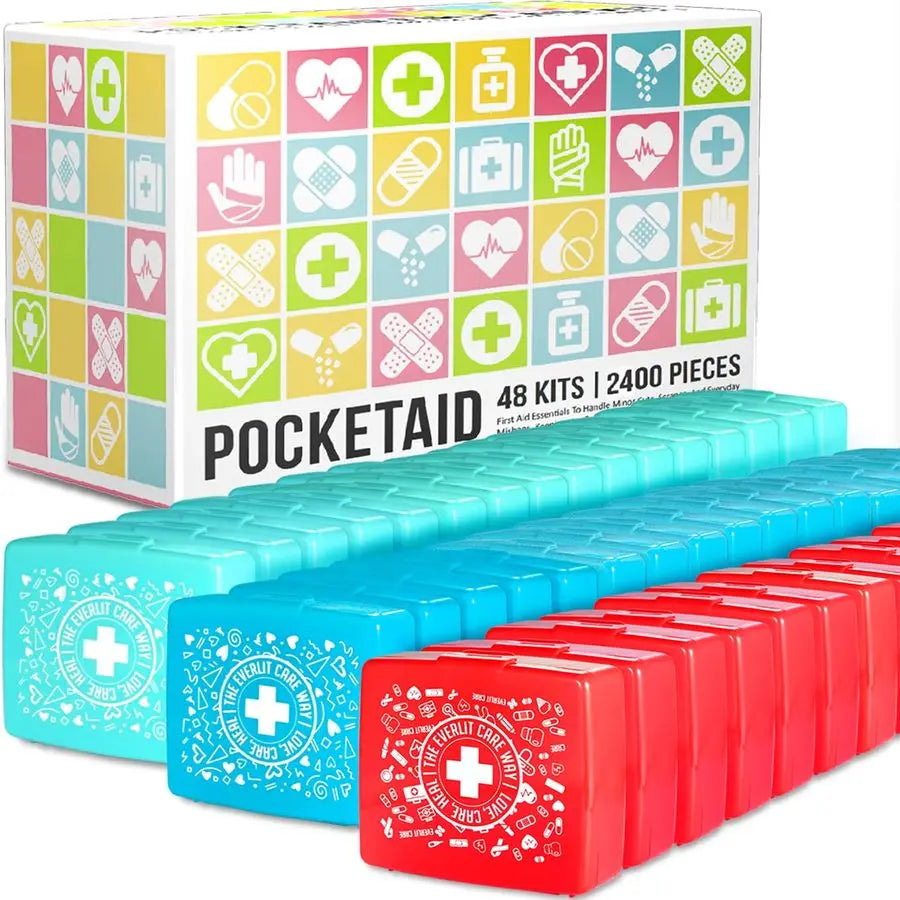 PocketAid Mini First Aid Kit Compact, Portable HardShell Cases of 50 Items Cuts, Scrapes, Wound Care Essentials for Travel, Outd