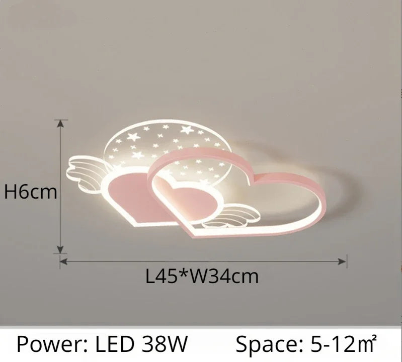 Creative Cartoon Ceiling Lamp Living Room Children's Bedroom Boy Girl Pink Love Wings Chandelier Warm Romantic Room Decor Light