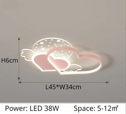 Creative Cartoon Ceiling Lamp Living Room Children's Bedroom Boy Girl Pink Love Wings Chandelier Warm Romantic Room Decor Light