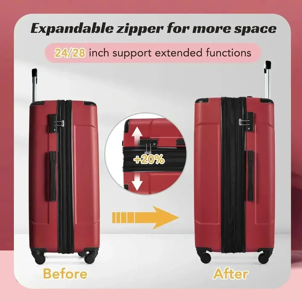 3-Piece Expandable Spinner Luggage Set with Protective Guards - Red