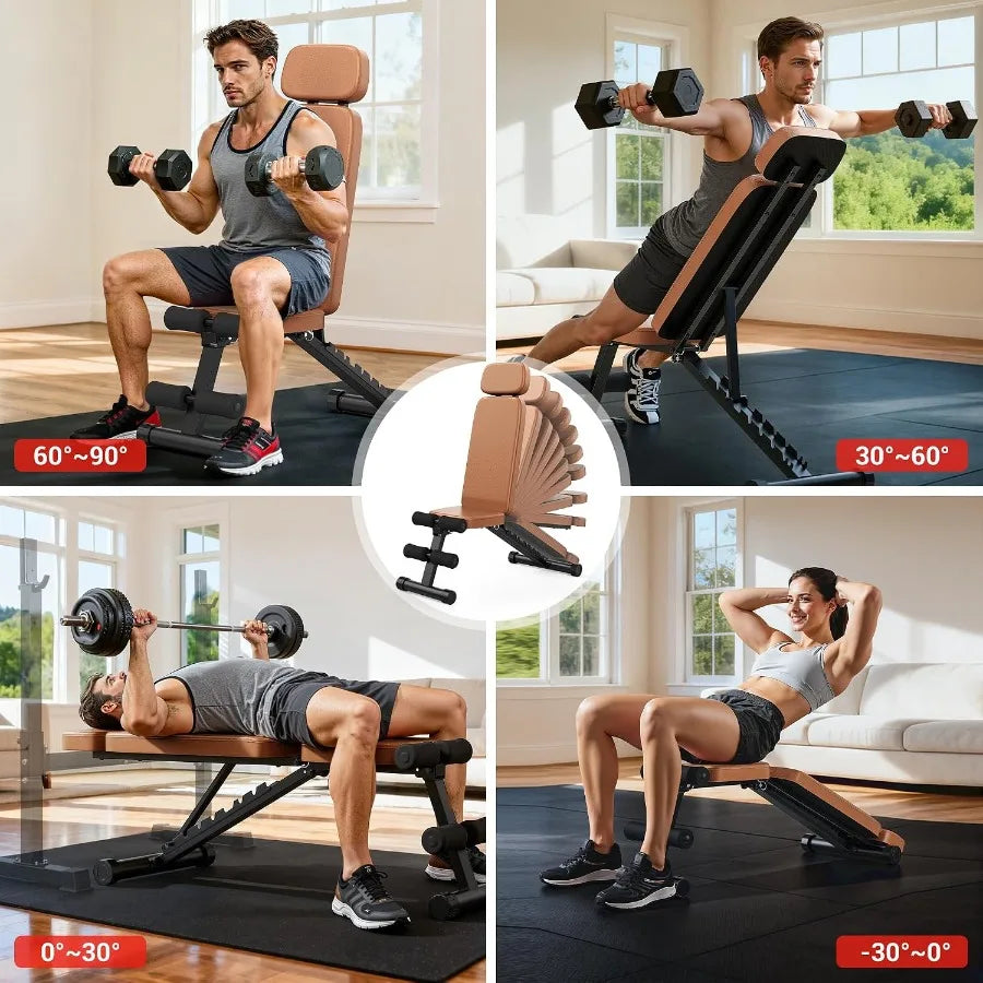 Workout Bench, 10 Backrests Adjustable Weight Bench with Extended Headrest, 800LBS Foldable Weight Bench for Home Gym, Incline