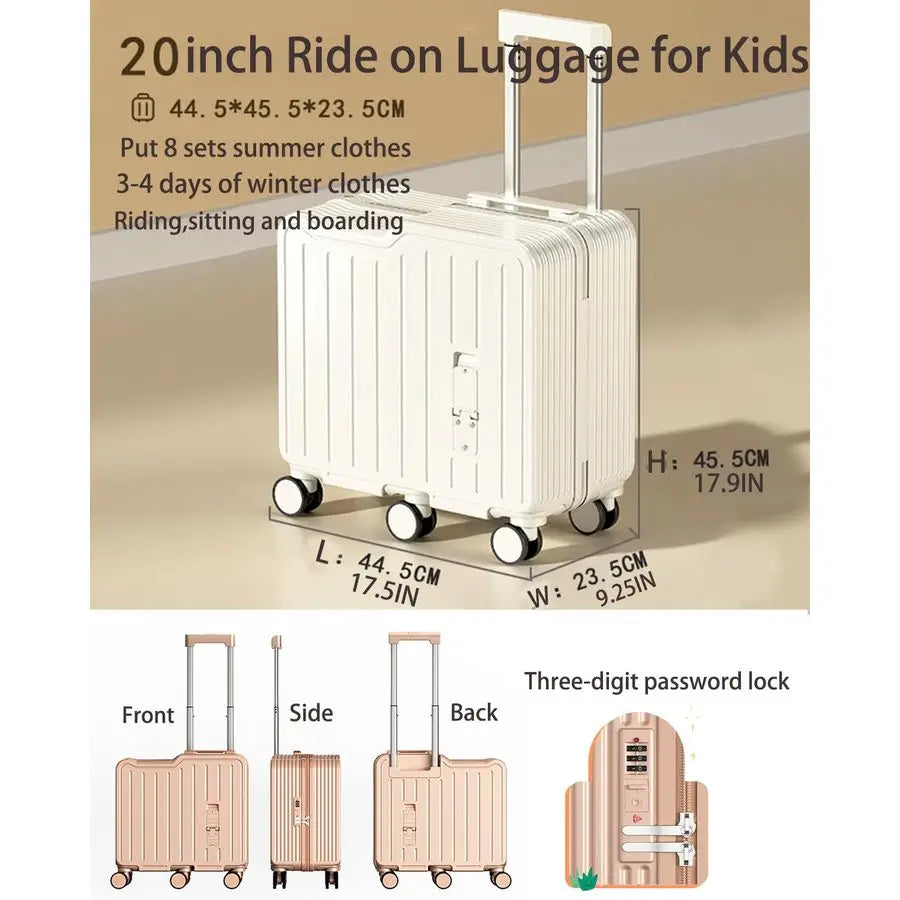 RideOn Suitcase for Kids, Kids Luggage with Spinner Wheels for Boys Girls Ride on Toddler Luggage Travel Rolling Ride on Suitcas