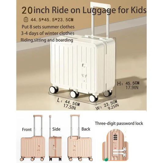 RideOn Suitcase for Kids, Kids Luggage with Spinner Wheels for Boys Girls Ride on Toddler Luggage Travel Rolling Ride on Suitcas