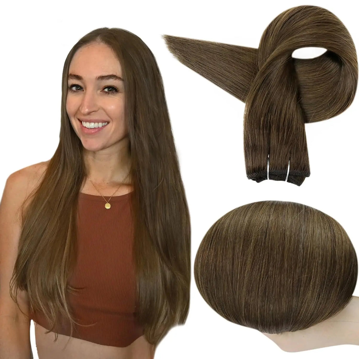 Full Shine Straight Human Hair Extensions Sew in Silky Skin Double Weft Hair Extensions For Salon