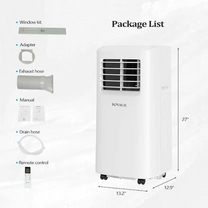 9000 BTU Portable Air Conditioner with Remote Control 3-in-1 Room AC Unit Fan Dehumidifier Digital Display 24H Timer Installati