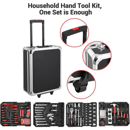 Piece Tool Kit with Rolling Tool Box, Socket Wrench Hand Tool Set Mechanic Case Trolley Portable House Repair Kit Set