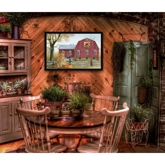 Framed Print Autumn Leaves Art Hand Crafted Large Wall Decor for Farmhouse Style Black Frame Durable