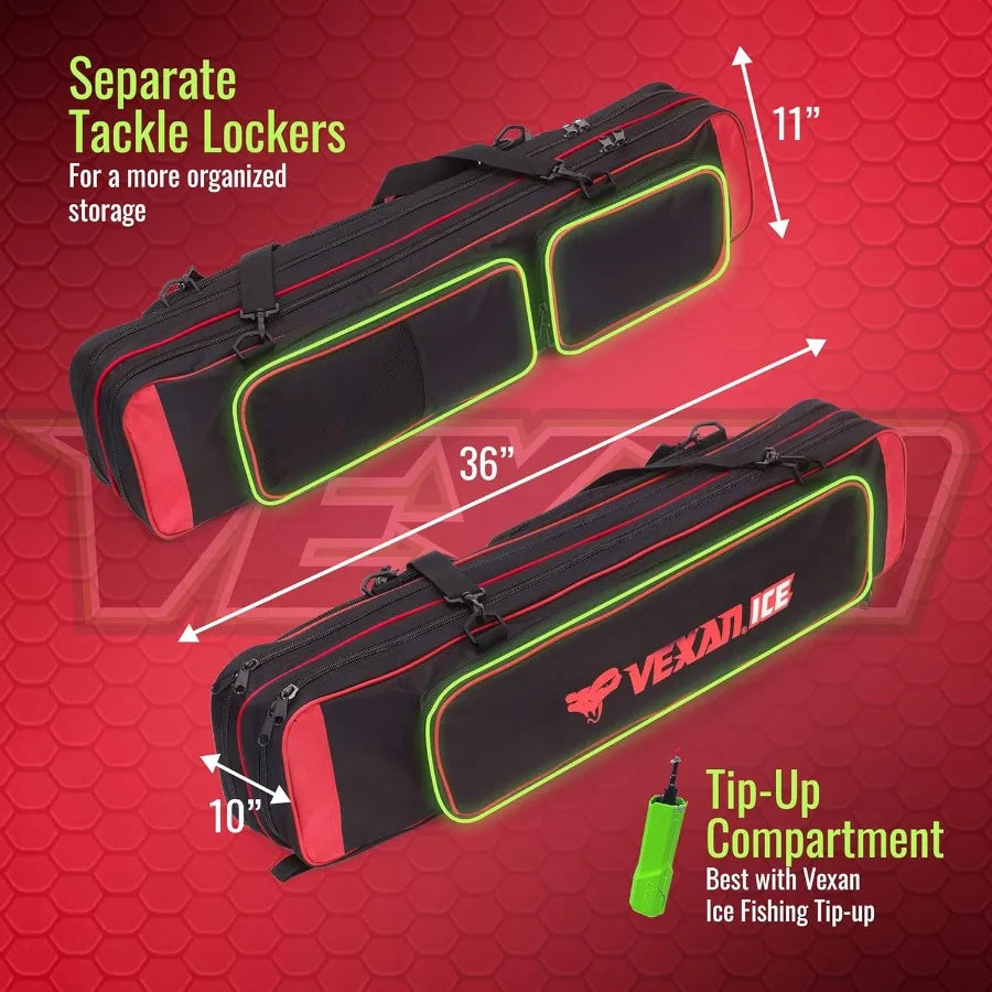 WaterResistant Ice Fishing Rod Case for Portable Storage and Travel Fits 8 Rods TipUps and Lures Ideal for Outdoor Winter Fishi