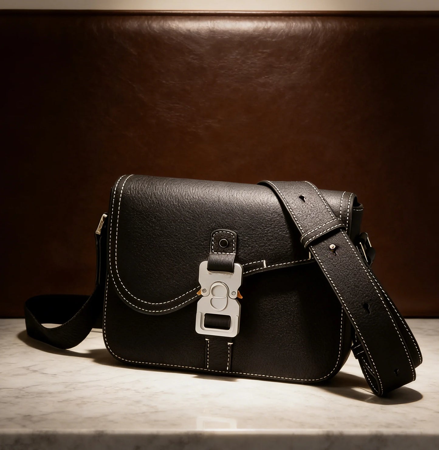 Luxury Brand Messenger Bag Men Classic Square Saddle Flap Cross Bag Original Quality Black Grain Leather Designer Shoulder Bag