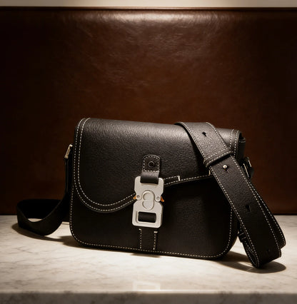 Luxury Brand Messenger Bag Men Classic Square Saddle Flap Cross Bag Original Quality Black Grain Leather Designer Shoulder Bag