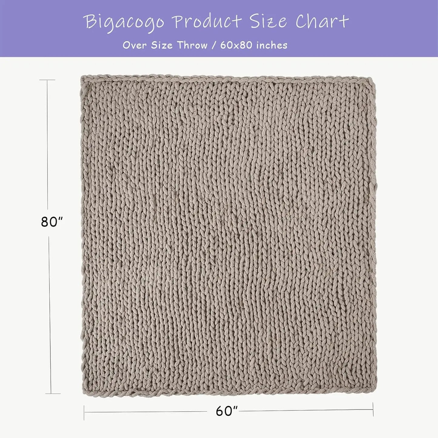 Chunky Knit Throw Blanket, 60x80 Inches, Hand-Knitted with Thick Chenille Yarn, Cozy Soft for Couch and Bed in Taupe