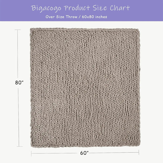 Chunky Knit Throw Blanket, 60x80 Inches, Hand-Knitted with Thick Chenille Yarn, Cozy Soft for Couch and Bed in Taupe