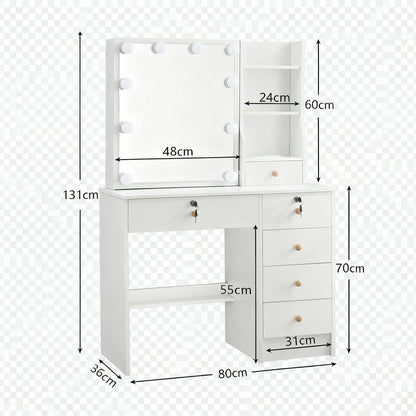 Dressing Table with LED Mirror Bedroom White Makeup Desk Vanity Table Stool Set