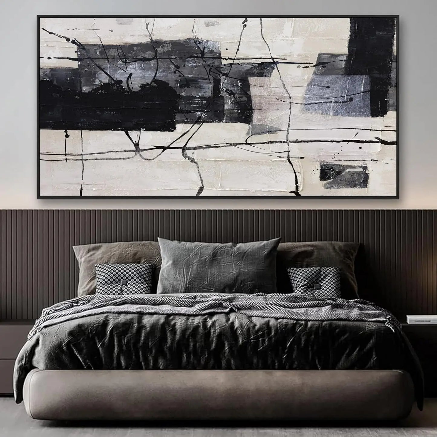 Large Abstract Wall Art Black White Canvas Painting Modern Home Decor 29x58 Inch Framed Artwork for Living Room Bedroom