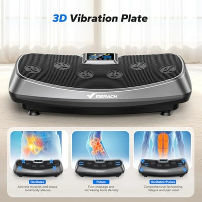 MERACH 3D 4D Vibration Plate Exercise Machine for Lymphatic Drainage Weight Loss with 2 Tension Ropes Whole Body Vibration Plat
