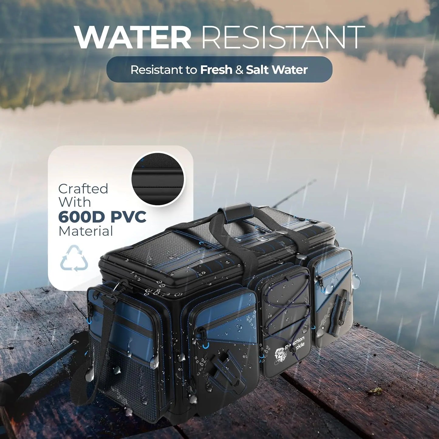 Tackle Bag - saltwater resistant fishing bag, 1000D PVC waterproof material with divider, can hold 3600 or 3700 pallets