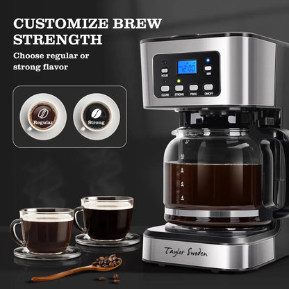 12-Cup Programmable Coffee Maker, Regular & Strong Brew Drip Coffee Machine for Home and Office, Glass Carafe, Pause & Serve, Au