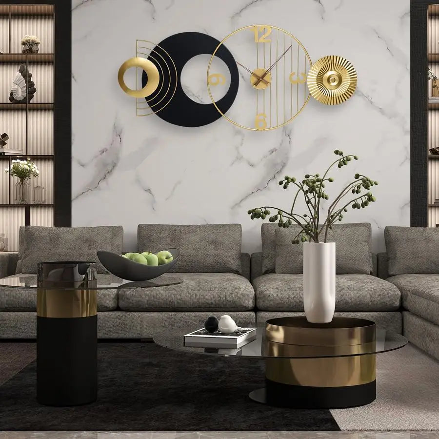Inch Modern Abstract Wall Clock Silent NonTicking Battery Operated, Decorative Analog Clock, Oversized Art for Living Room, Bedr
