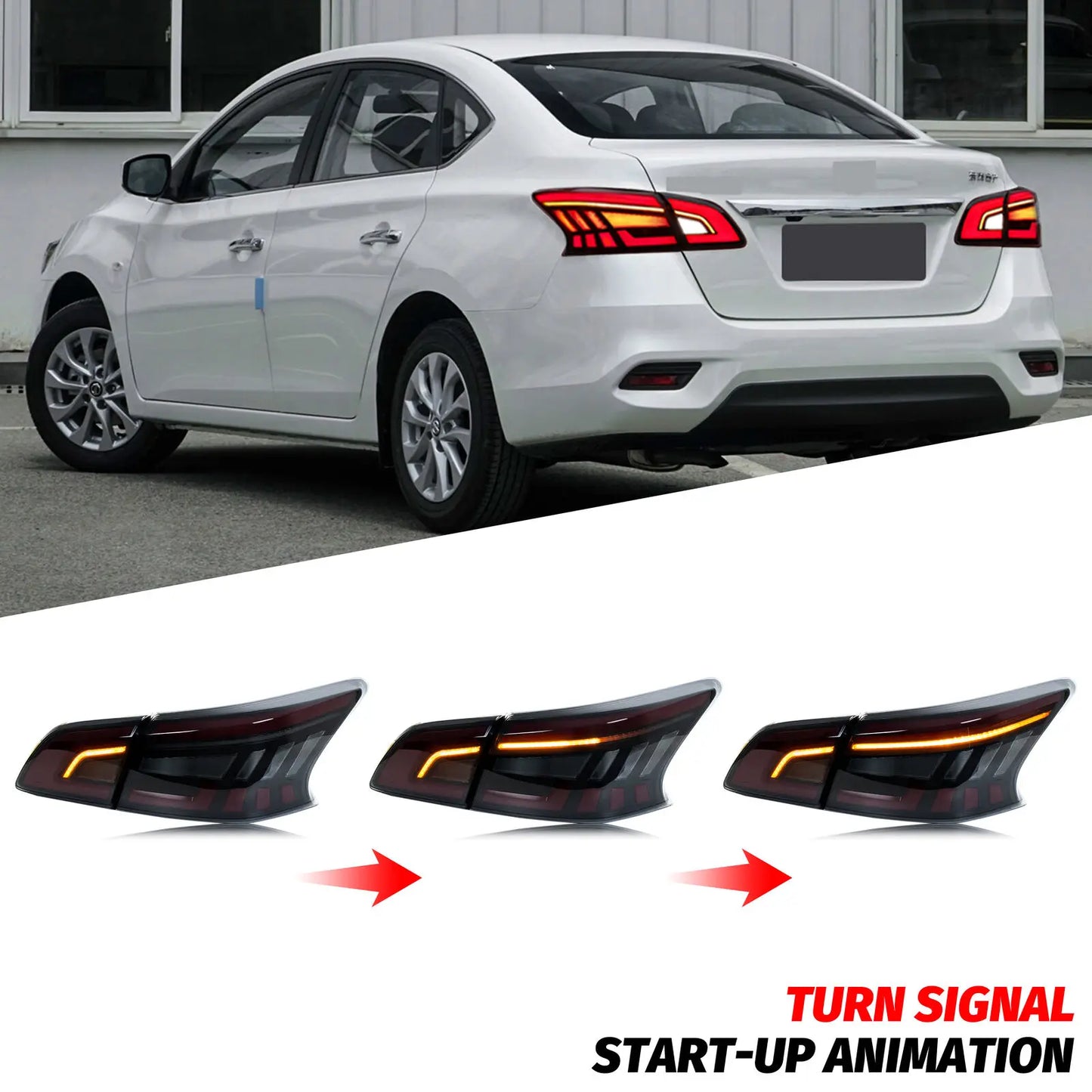 LED Tail Lights for Nissan Sentra 2013-2019 B17 Sylphy Nismo Start-up Animation Sequential Signal Black Rear Lamps Assembly