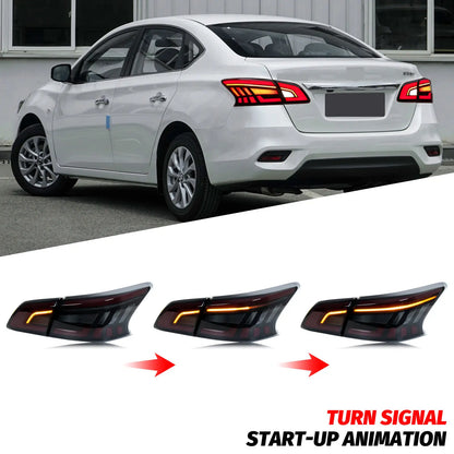 LED Tail Lights for Nissan Sentra 2013-2019 B17 Sylphy Nismo Start-up Animation Sequential Signal Black Rear Lamps Assembly
