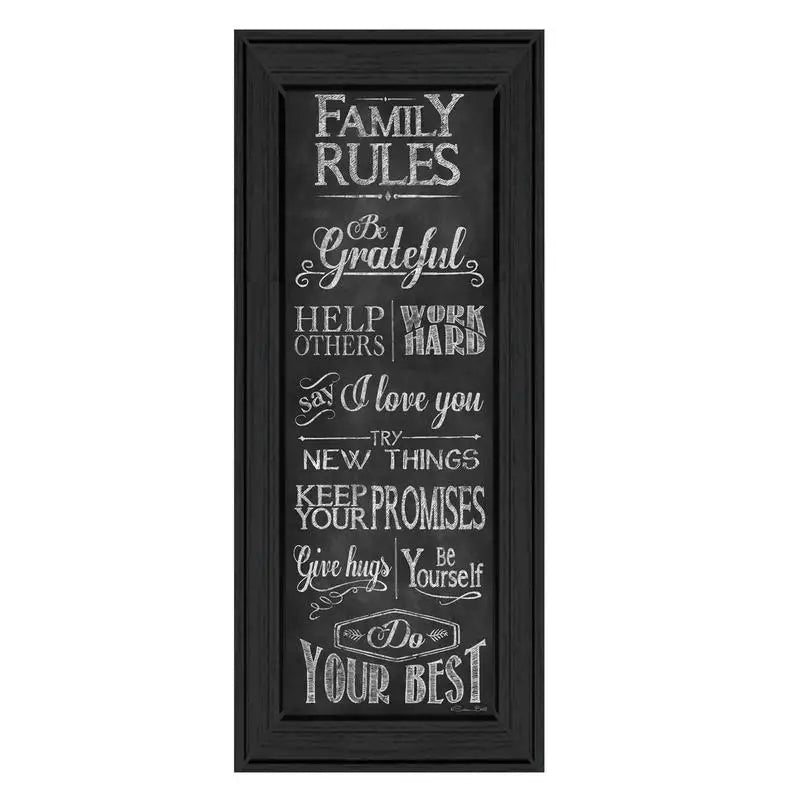 Family Rules Printed Wall Art, Framed Poster with Black Frame, Ready to Hang Home Decor