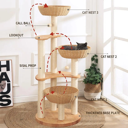 54" Modern Cat Tree Tower for Indoor Cats, Luxury Scratching Post with Sisal Rope, Multi-Level Activity Center