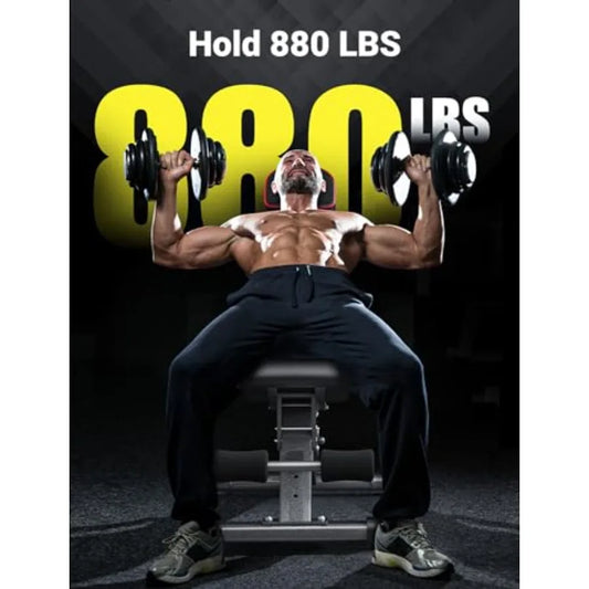 880LB Adjustable Weight Bench for Bench Press MAX Foldable Weight Bench with Bench Press Stand Extended Head for Home Gym Full