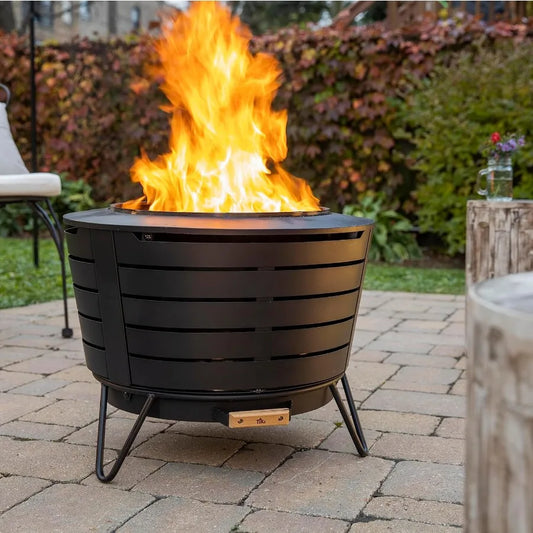 25Inch Smokeless Patio Fire Pit Wood Burning with Removable Ash Pan WeatherResistant Cover Modern Black Design Ideal Outdoor Sm