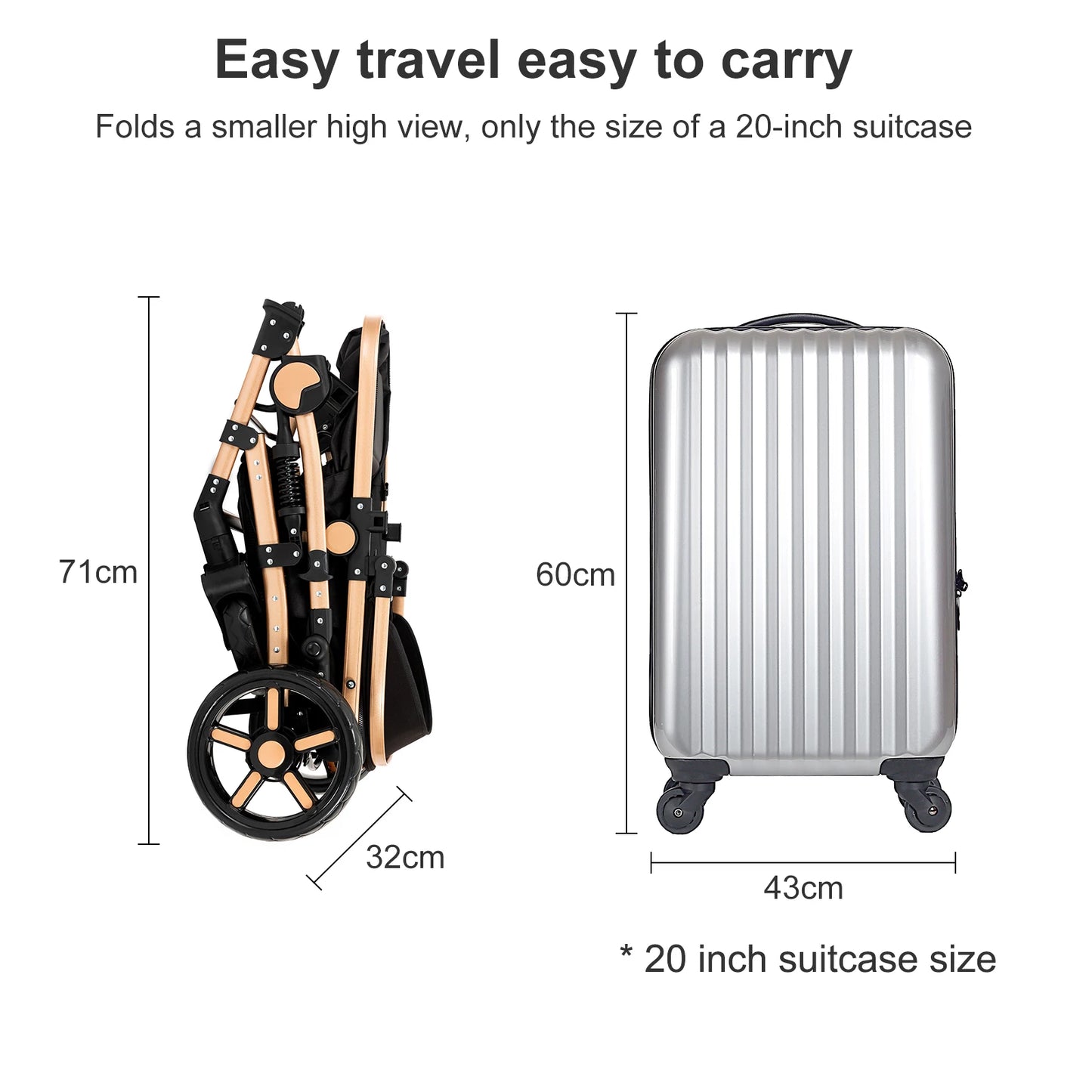 All-Terrain 3-in-1 Baby Stroller Travel System, Lightweight Foldable Pram from Birth,Compact Pushchair with Aluminum Frame,