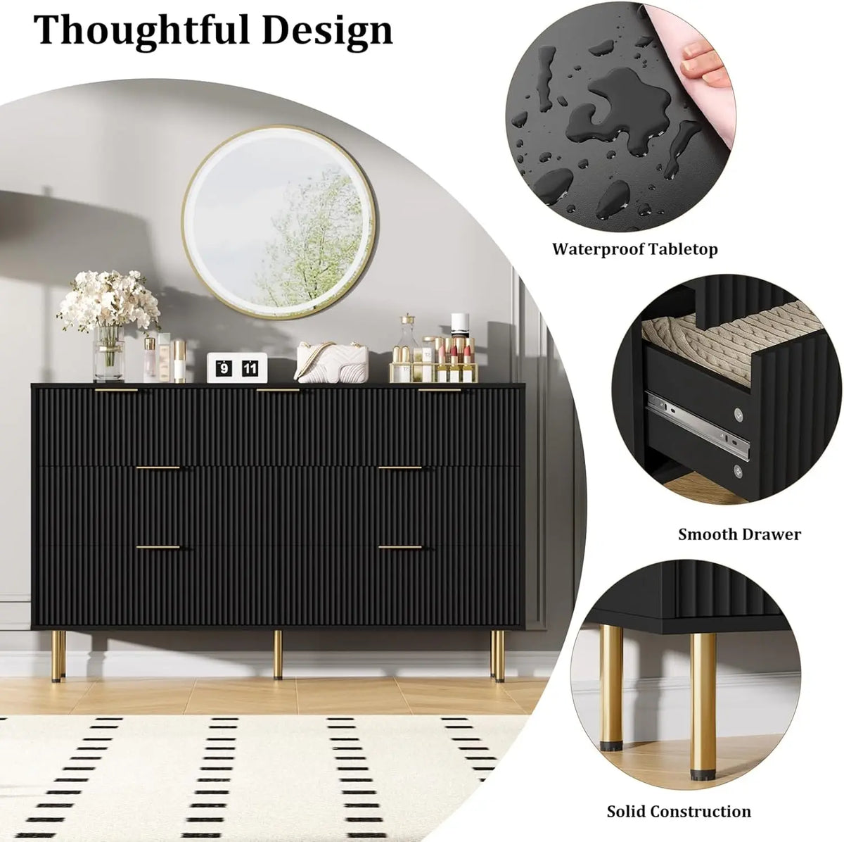 7 Drawers Dresser for Bedroom, Living Room Cabinet, Fluted Dresser Chest of Drawers with Handle, Wood Modern Dressers for Closet, Bedroom Living Room
