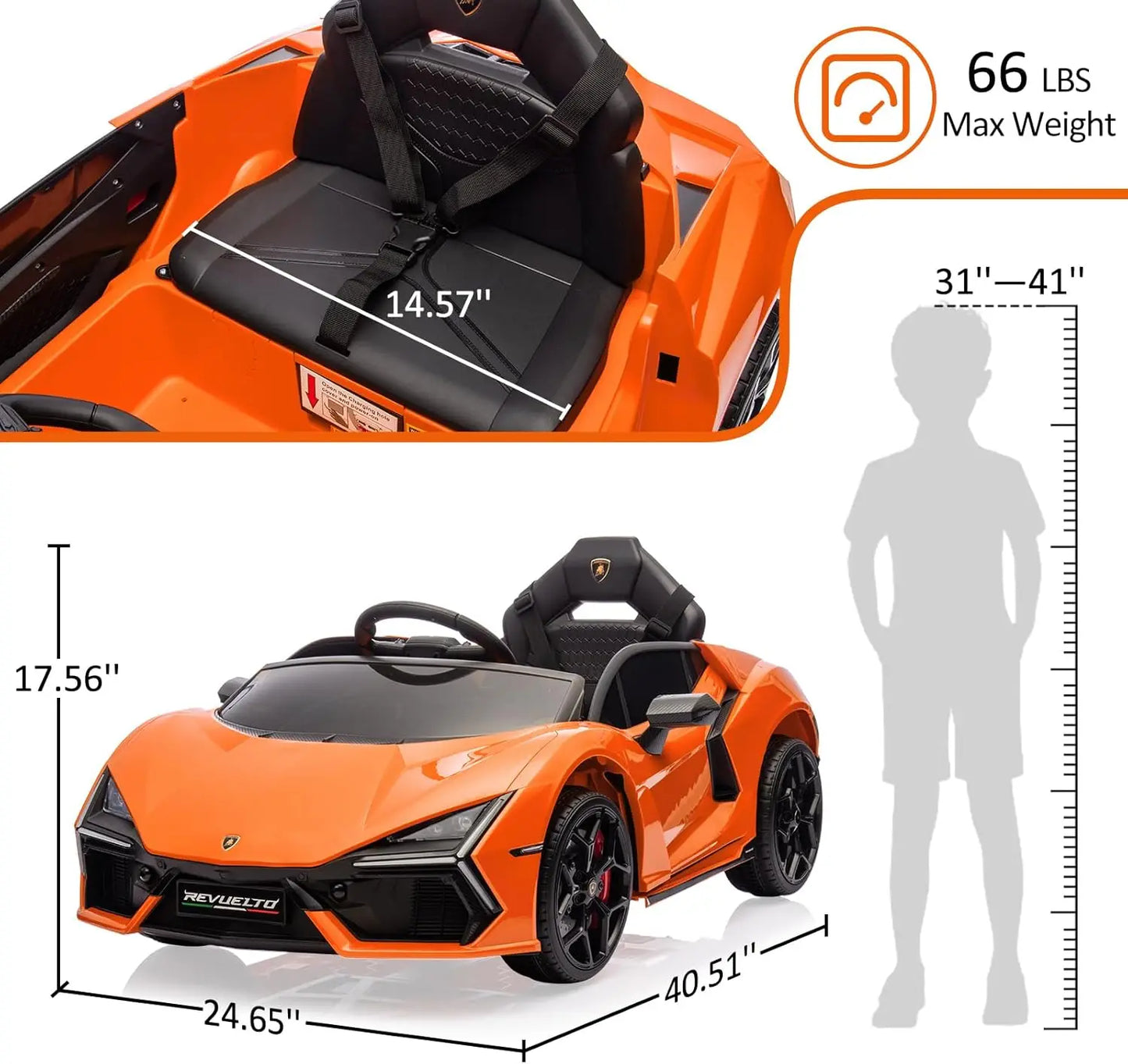 12V Ride On Car for Kids Electric Vehicle Battery Powered Sports Car Toy with Bluetooth, USB, Music, Remote Control, Headlight