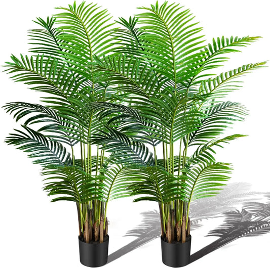 Artificial Areca Palm Plants, 2-Pack 6 ft Faux Silk Tropical Cane Palms in Pots, Fake Areca Palm Trees
