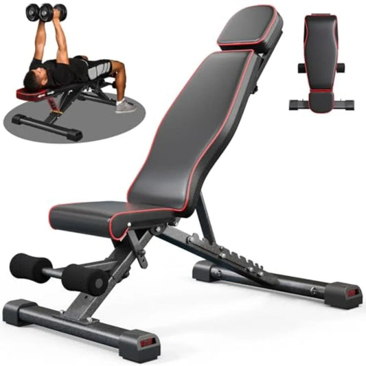 880LB Adjustable Weight Bench for Bench Press MAX Foldable Weight Bench with Bench Press Stand Extended Head for Home Gym Full