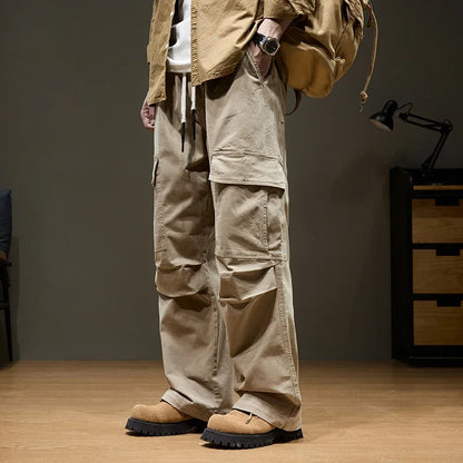 Men's Baggy Cargo Pants with Pockets 100% Cotton Drawstring Elastic Waist Wide Leg Outdoor Casual Pants Plus Size 8XL