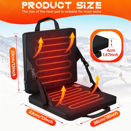 2 Pieces Heated Folding Chair Cushion, USB Electric Heating for Boat, Camping, Hiking, Fishing