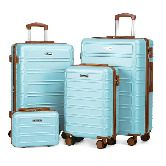 4-In-1 Expandable ABS Luggage Set, 13/20/26/28 Inch Hard Shell Suitcases With Dual Spinner Wheels & TSA Lock, Sturdy Travel Bags