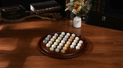 Wood Finished Solitaire Board Game with 36 Natural Balls