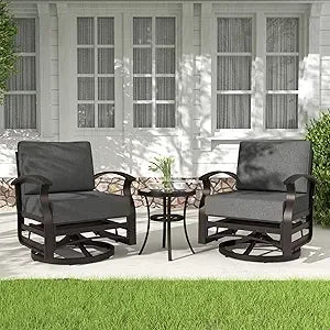 3 Pieces Patio Furniture Set, Outdoor Aluminum Swivel Gliders Rocker, Patio Bistro Set Rocking Chair with Tempered Glass Side T