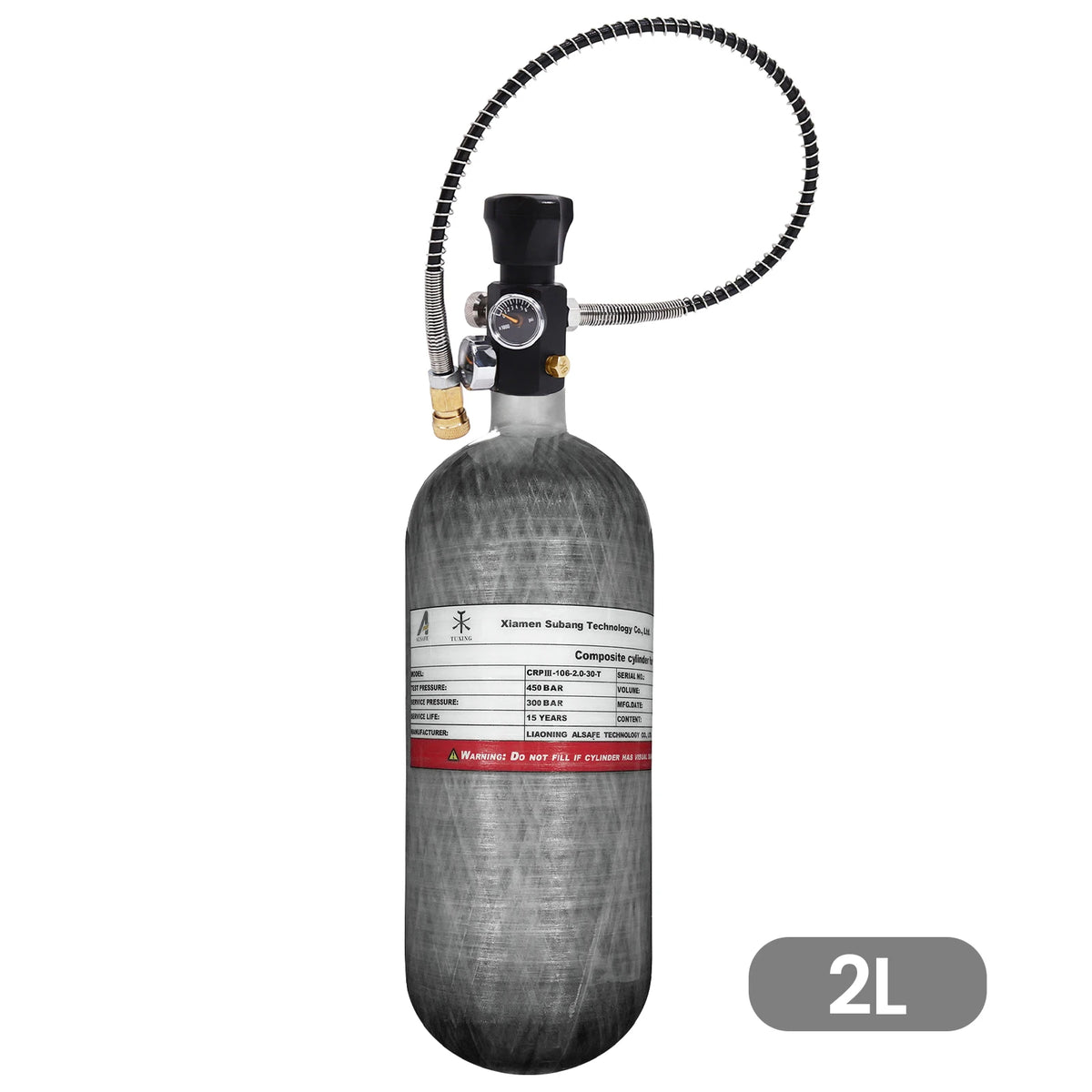 TUXING 300Bar 2L Carbon Fiber Cylinder with Regulator Gauge Valve 4500psi High Pressure Fill Station Tank Scuba Diving M18*1.5