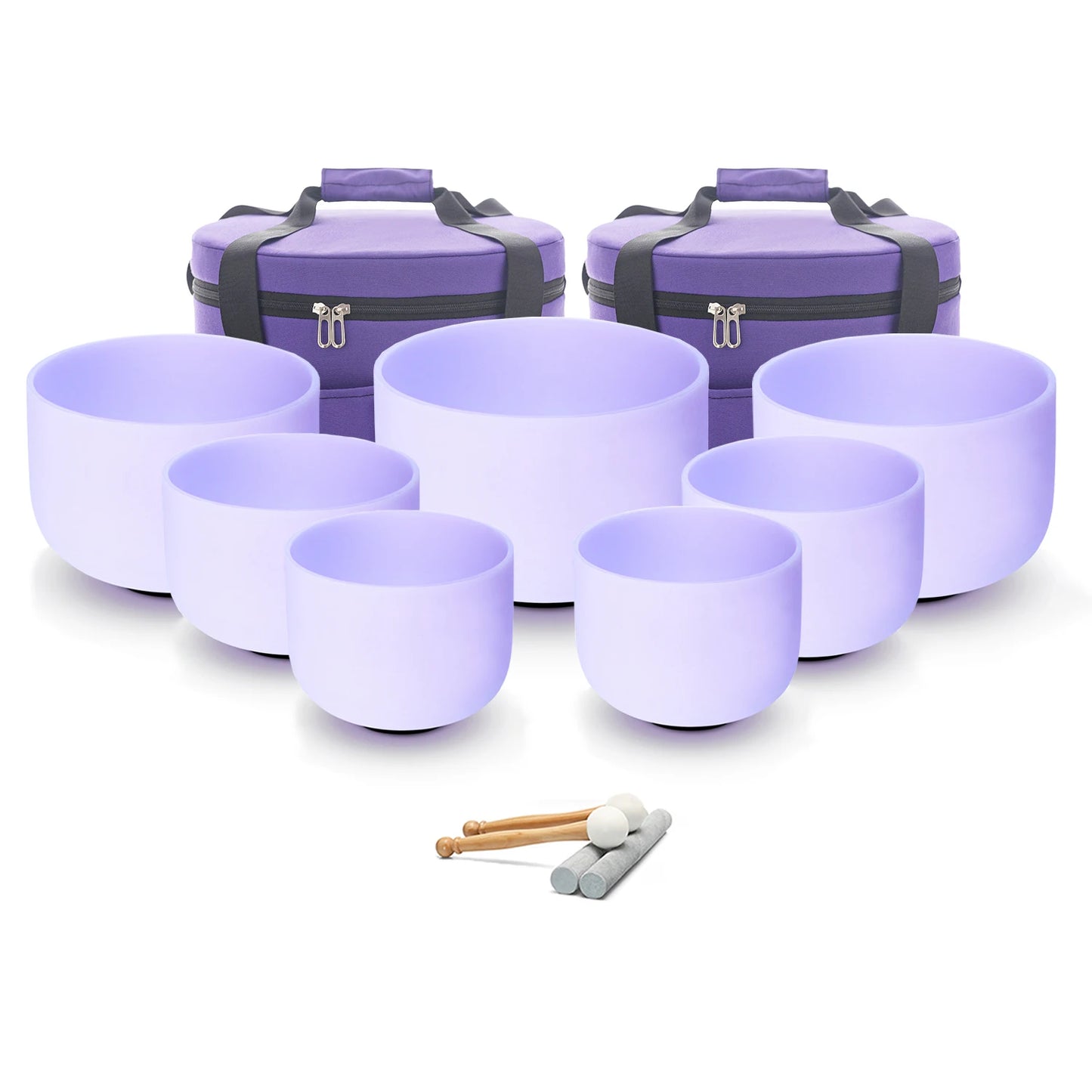 Hye-eun 7-12/6-12 Inch Crystal Singing Bowls Chakra Set of 7pcs with 2 Pcs Carrying Case for Yoga Musical Vibration Total 7 Pcs