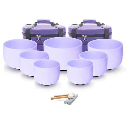 Colored Quartz Crystal Singing Bowl 7pcs Chakra Set Sound Healing Meditation with/without Free Carry Bags